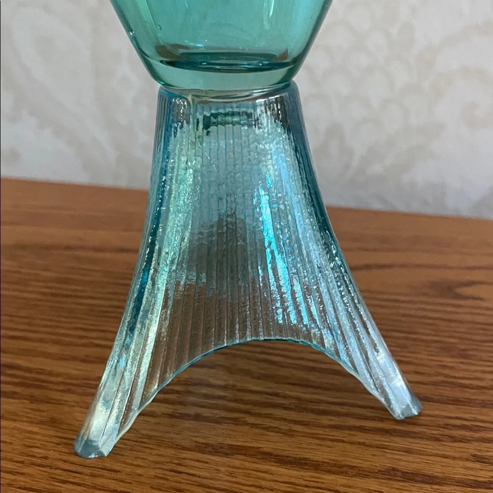 Rare Vintage Blenko style Aqua Glass Fish vase 12.5” tall